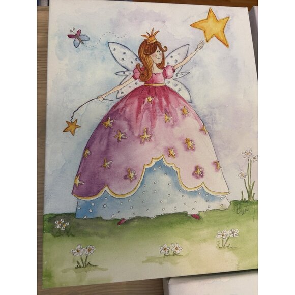 Bright Princess Twinkle Fairy Flower Girls Room Canvas Wall Art Pristine Signed - Picture 10 of 11